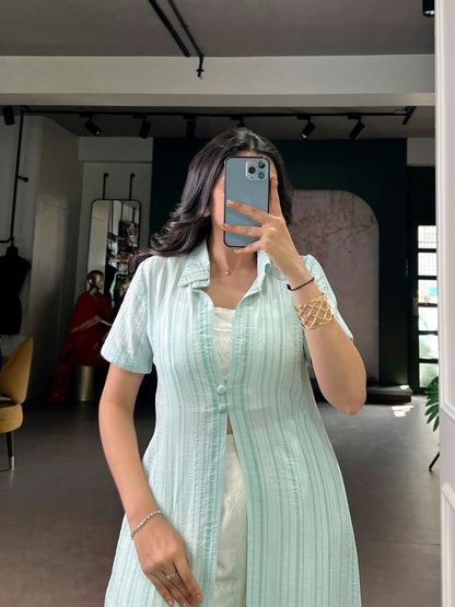 Orchid Blouse, Pant & Striped Overlay Shrug Set