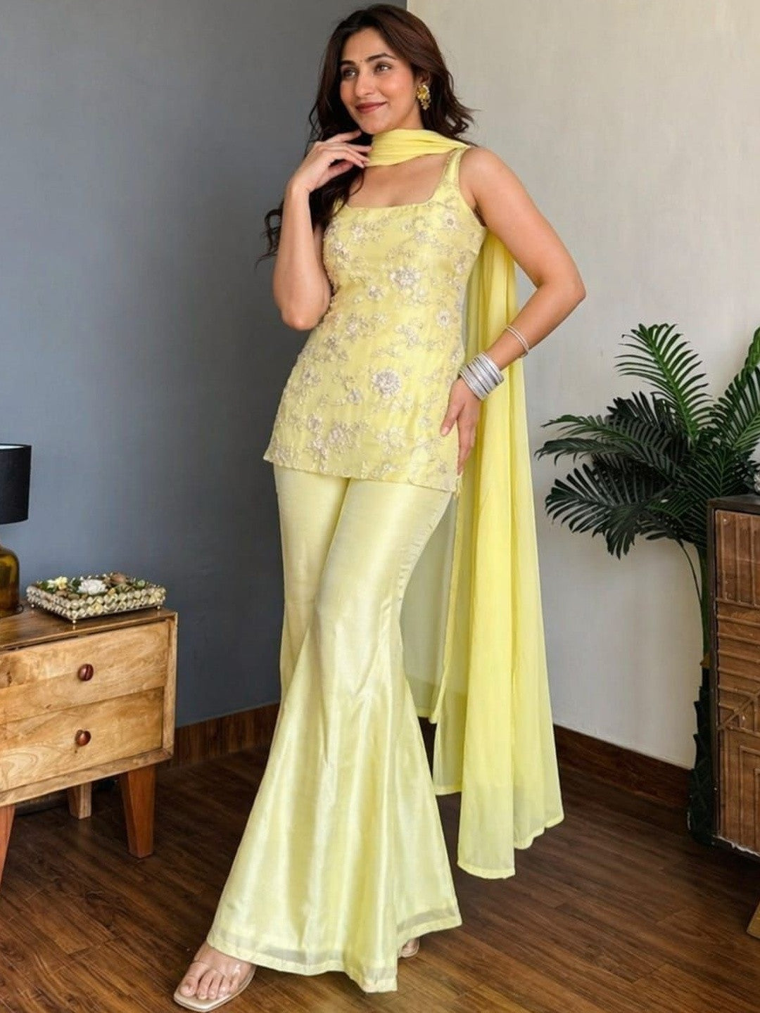 Heavy Georgette Embroidered Palazzo Suit Set