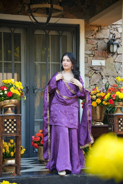 Heavy Crepe Silk Embroidered Kurti Palazzo Set