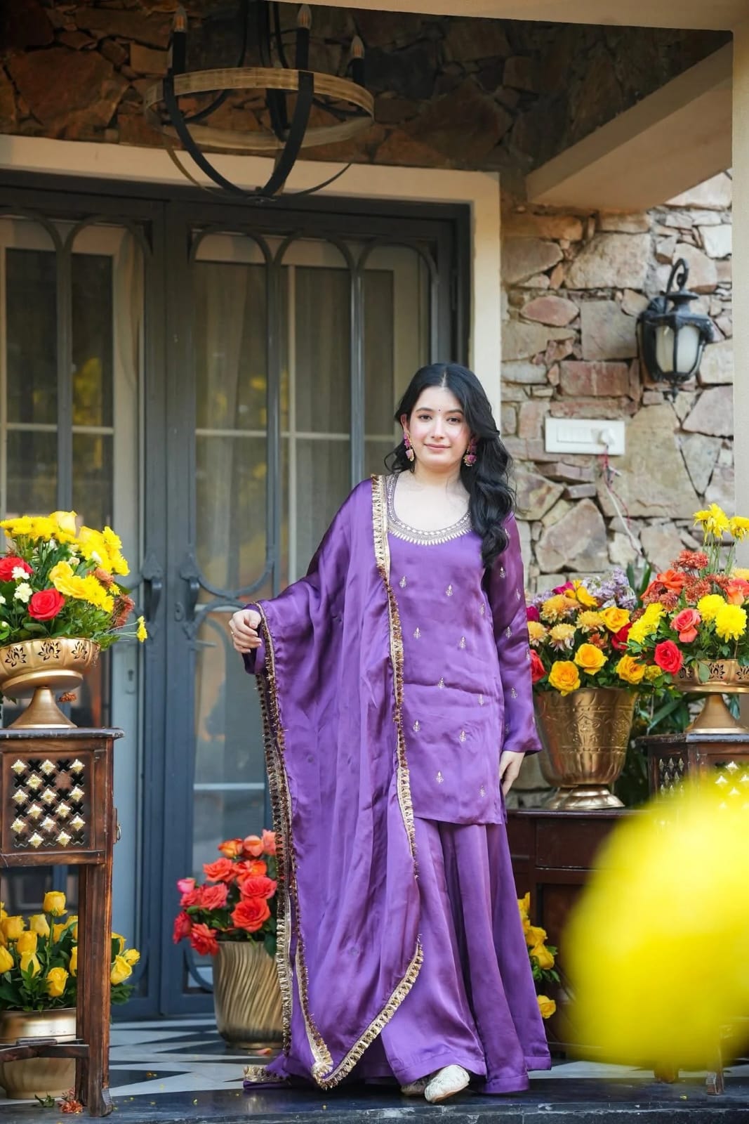 Heavy Crepe Silk Embroidered Kurti Palazzo Set