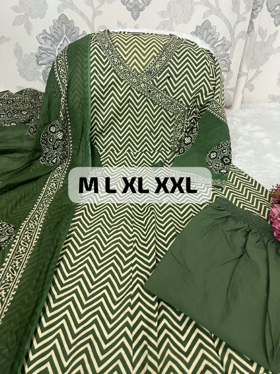 Premium Cotton Zig-Zag Angrakha Style Anarkali Set