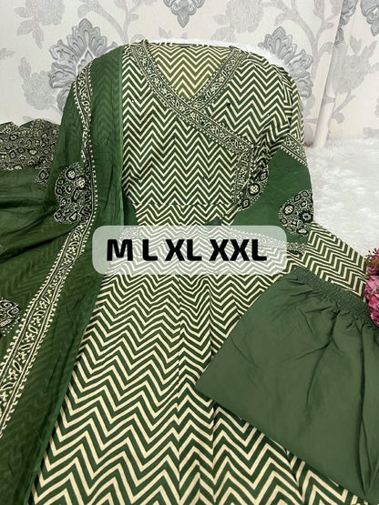 Premium Cotton Zig-Zag Angrakha Style Anarkali Set