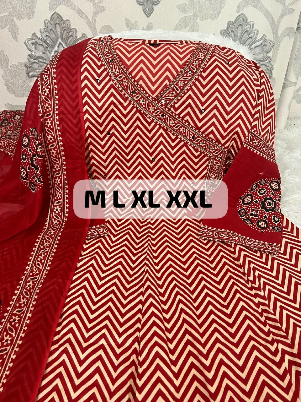 Premium Cotton Zig-Zag Angrakha Style Anarkali Set