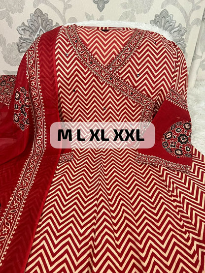 Premium Cotton Zig-Zag Angrakha Style Anarkali Set
