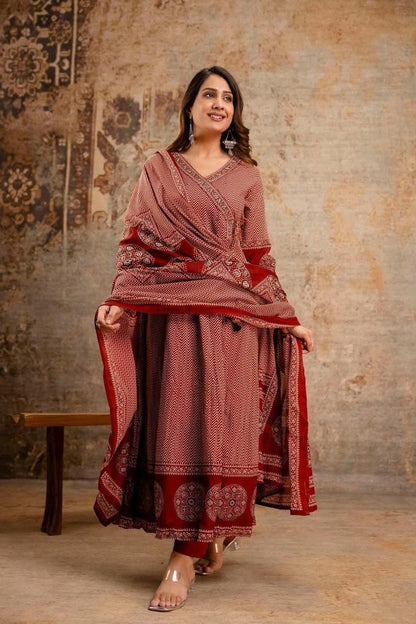 Premium Cotton Zig-Zag Angrakha Style Anarkali Set