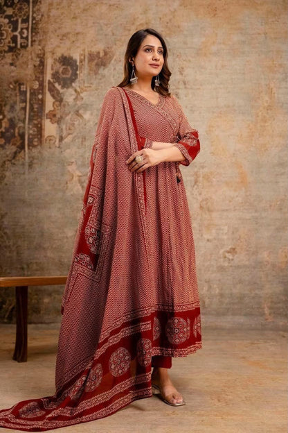 Premium Cotton Zig-Zag Angrakha Style Anarkali Set