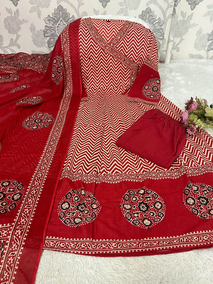 Premium Cotton Zig-Zag Angrakha Style Anarkali Set