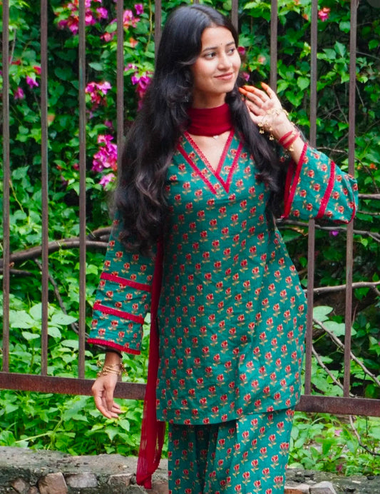 Cotton Block Print Farshi Salwar Suit Set