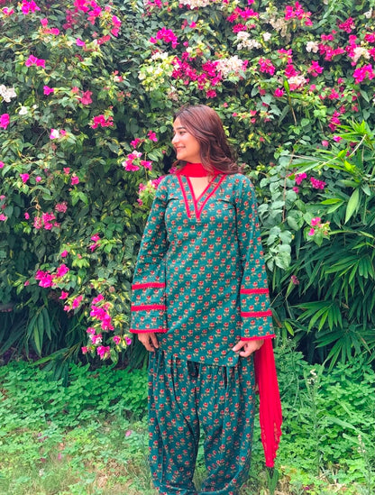 Cotton Block Print Farshi Salwar Suit Set