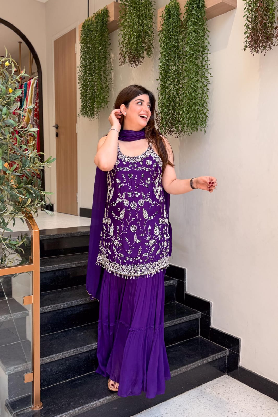 Heavy Chinon Embroidered Palazzo Suit Set