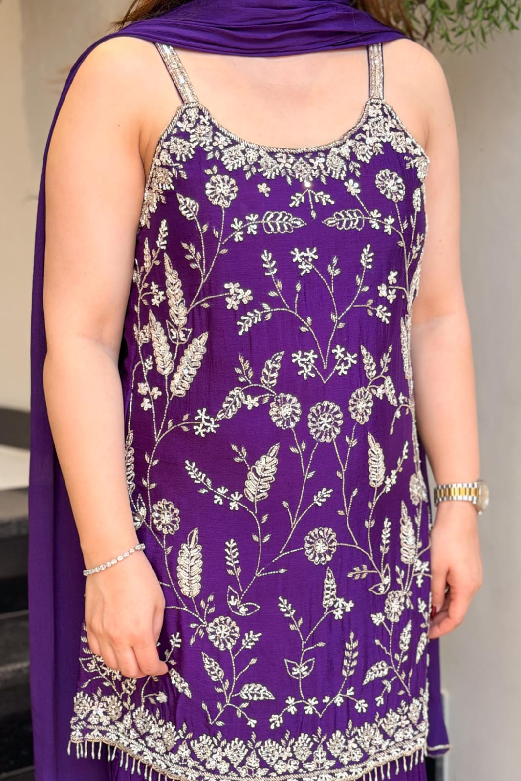 Heavy Chinon Embroidered Palazzo Suit Set