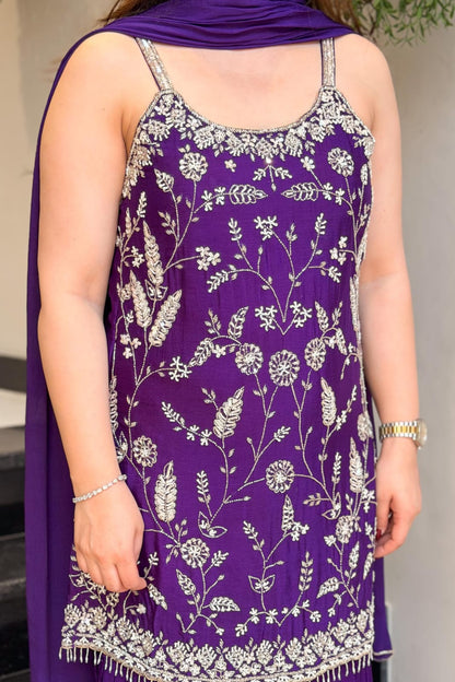 Heavy Chinon Embroidered Palazzo Suit Set