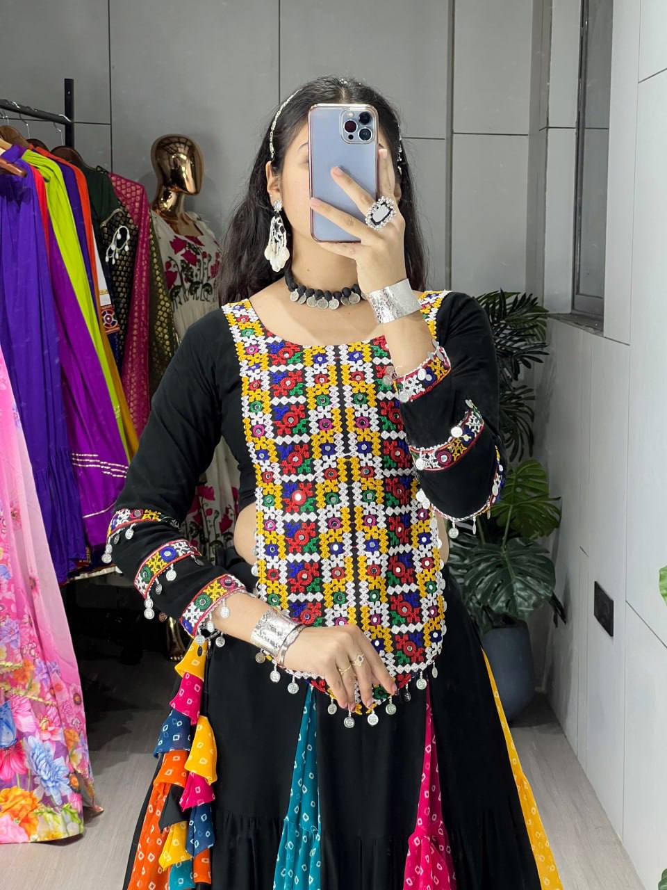 Pure Rayon Cotton Bandhani Frill Lehenga Set