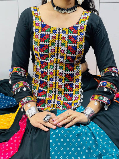Pure Rayon Cotton Bandhani Frill Lehenga Set