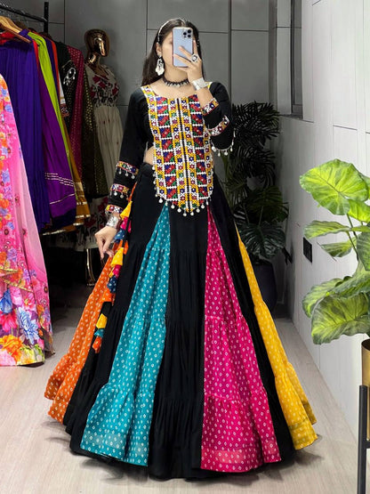Pure Rayon Cotton Bandhani Frill Lehenga Set