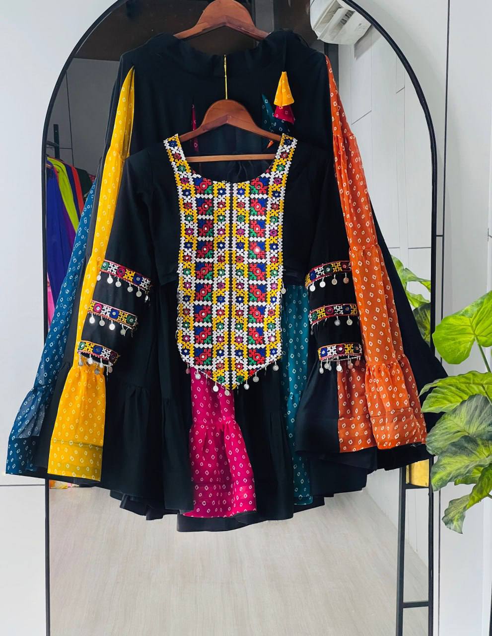 Pure Rayon Cotton Bandhani Frill Lehenga Set