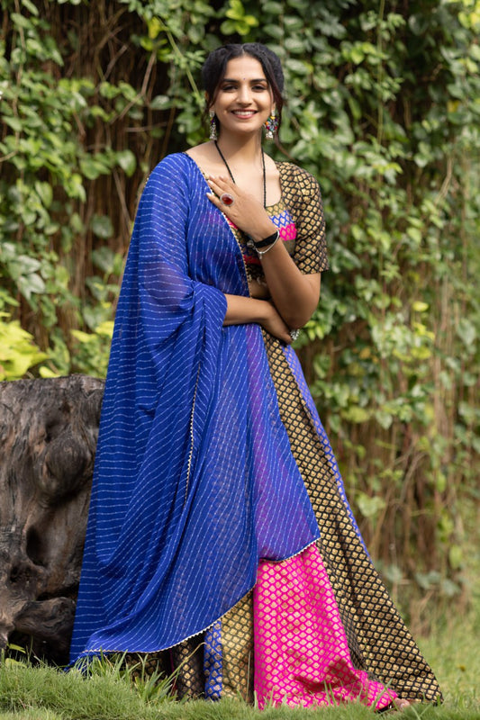 Soft Silk 4-Color Kali Lehenga Set with Leriya Dupatta
