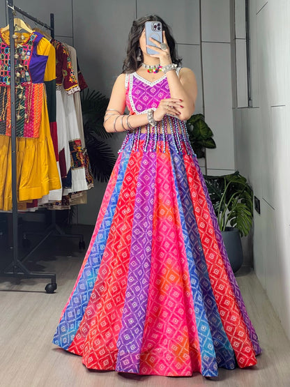Multicolored Foil Print Kali Lehenga Set