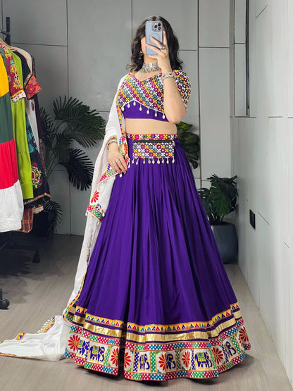Pure Rayon Cotton Gamthi Mirror Work Lehenga Set