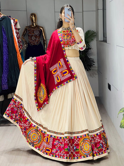 Vanilla Rayon Cotton Real Mirror Work Lehenga Set