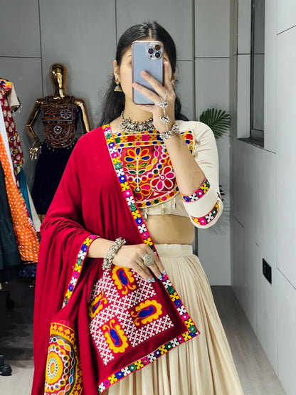Vanilla Rayon Cotton Real Mirror Work Lehenga Set