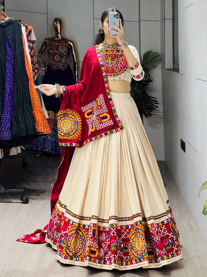Vanilla Rayon Cotton Real Mirror Work Lehenga Set