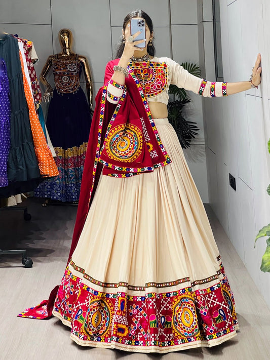 Vanilla Rayon Cotton Real Mirror Work Lehenga Set