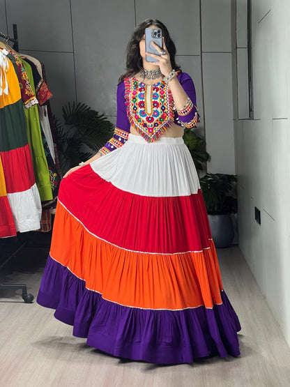 Multi-Coloured Gota Work Rayon Cotton Lehenga Set