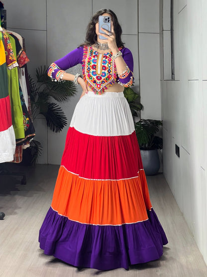 Multi-Coloured Gota Work Rayon Cotton Lehenga Set