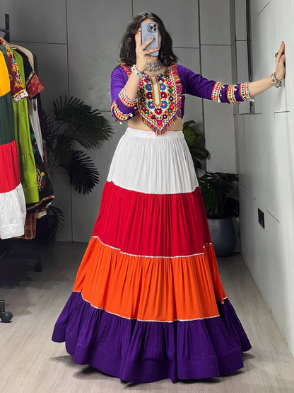 Multi-Coloured Gota Work Rayon Cotton Lehenga Set