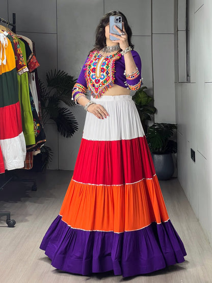 Multi-Coloured Gota Work Rayon Cotton Lehenga Set