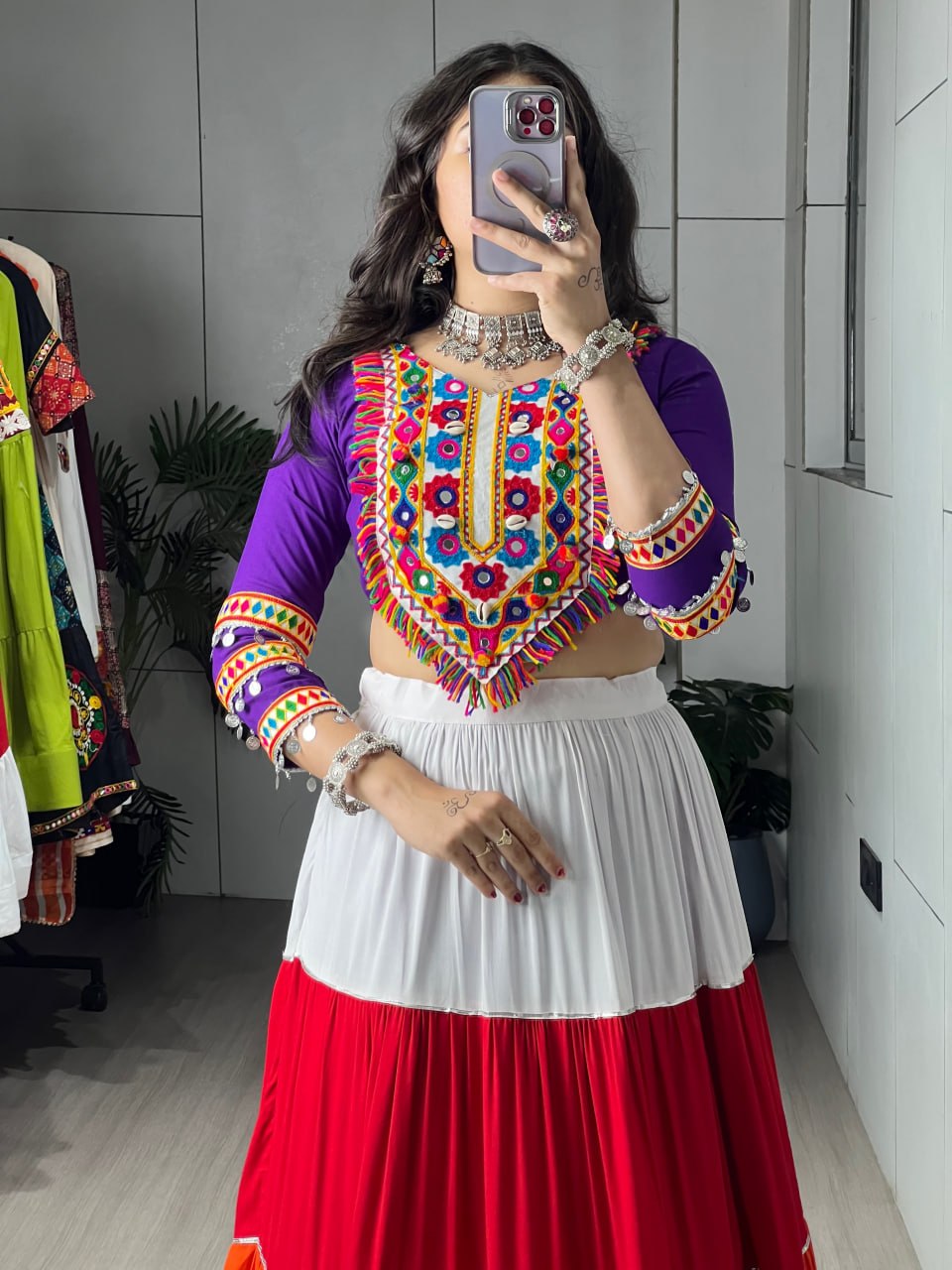 Multi-Coloured Gota Work Rayon Cotton Lehenga Set