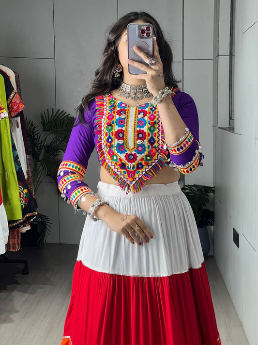 Multi-Coloured Gota Work Rayon Cotton Lehenga Set
