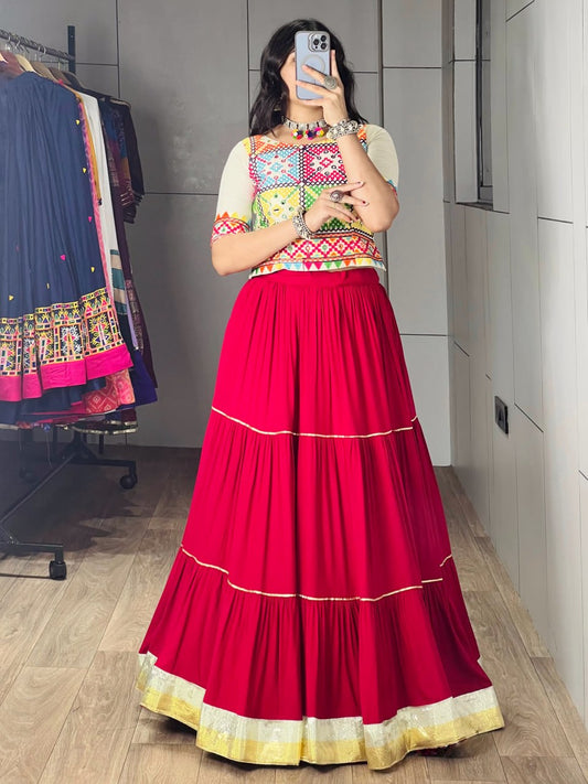 Pure Rayon Cotton Frilled Gota Patti Lehenga Set