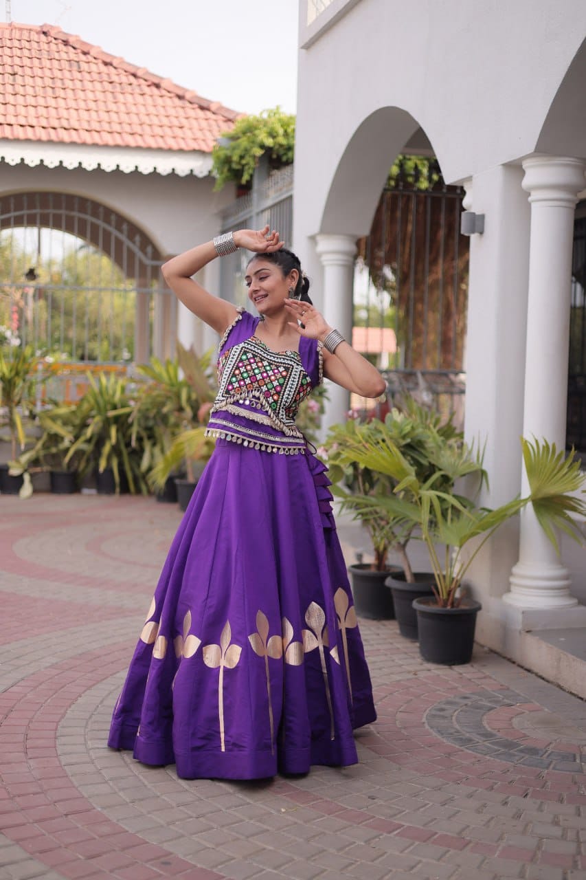 Roman Silk Pan-Patti Gota Lehenga Set