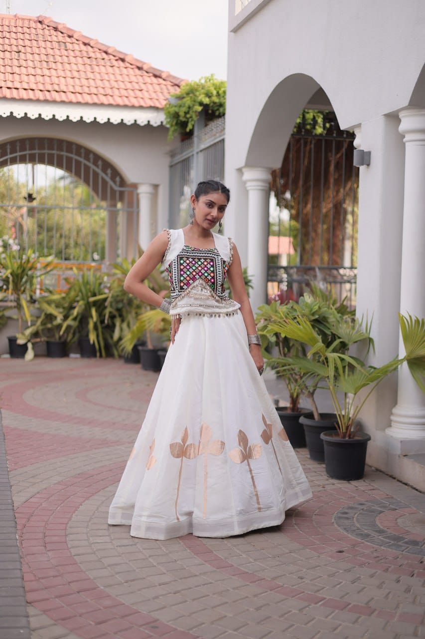 Roman Silk Pan-Patti Gota Lehenga Set