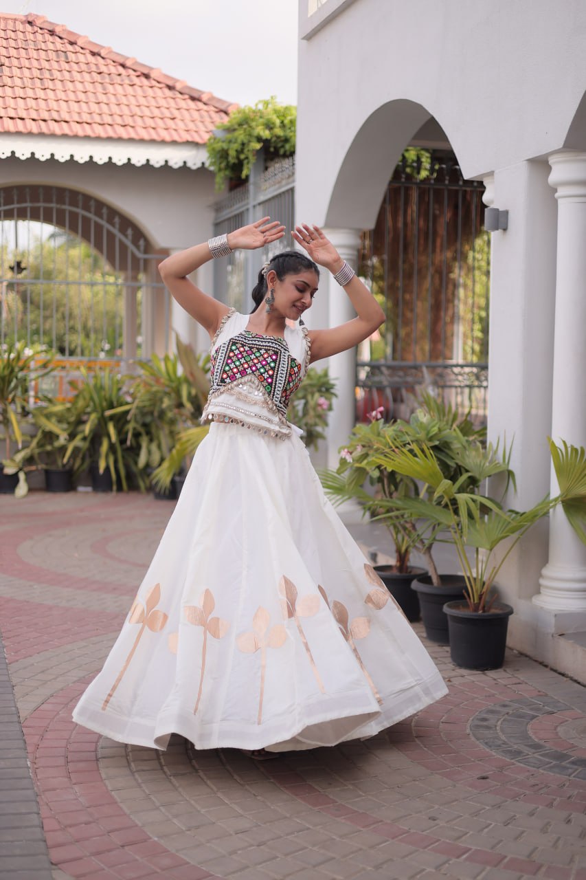 Roman Silk Pan-Patti Gota Lehenga Set