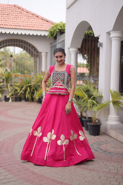 Roman Silk Pan-Patti Gota Lehenga Set