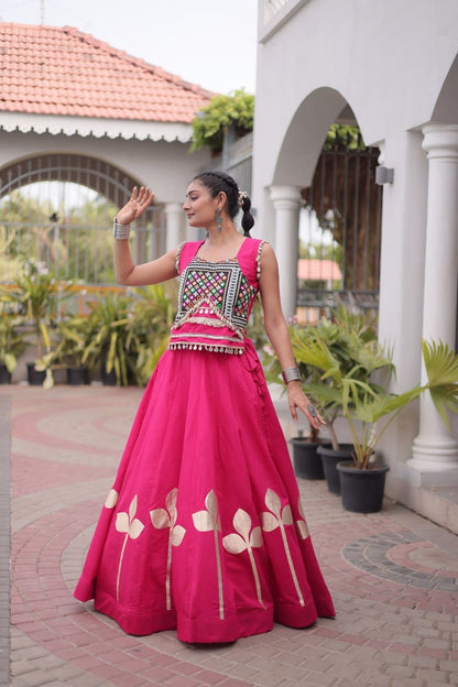 Roman Silk Pan-Patti Gota Lehenga Set