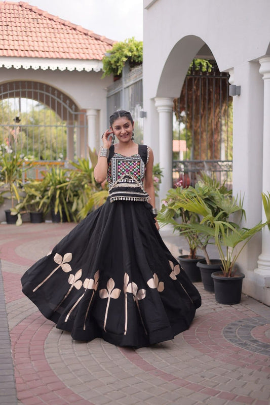 Roman Silk Pan-Patti Gota Lehenga Set