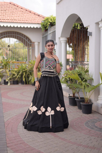 Roman Silk Pan-Patti Gota Lehenga Set