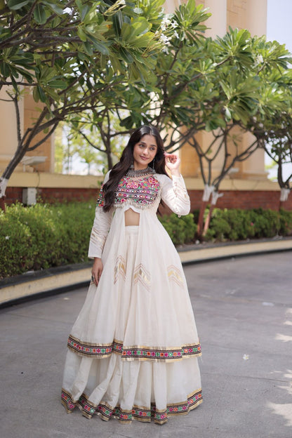 Kora Cotton Gamthi & Gota Patti Lehenga with Full-Sleeve Shrug