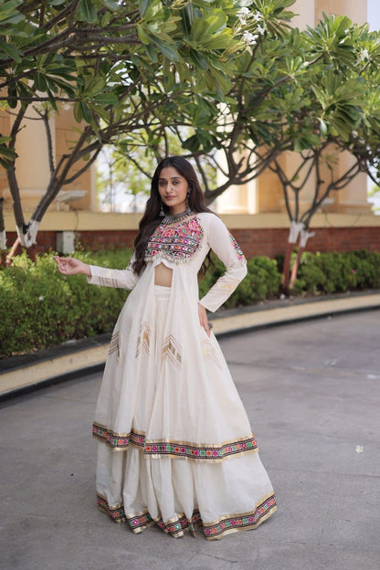 Kora Cotton Gamthi & Gota Patti Lehenga with Full-Sleeve Shrug