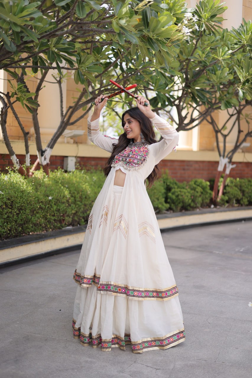 Kora Cotton Gamthi & Gota Patti Lehenga with Full-Sleeve Shrug
