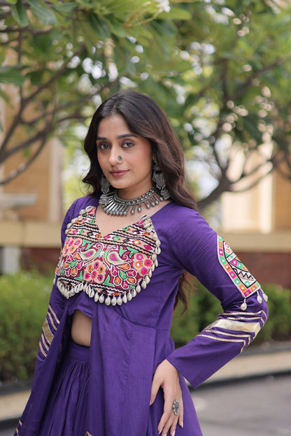 Kora Cotton Gamthi & Gota Patti Lehenga with Full-Sleeve Shrug