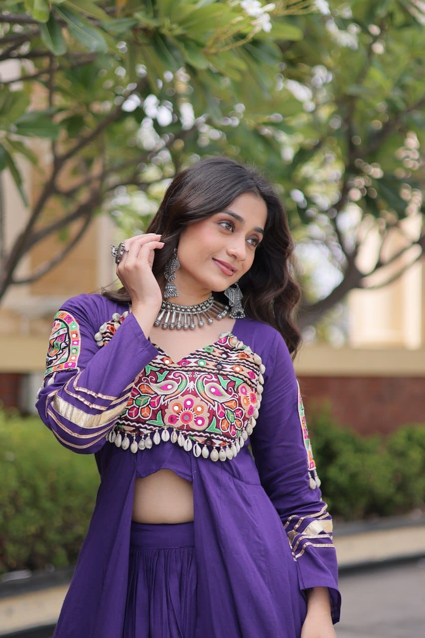 Kora Cotton Gamthi & Gota Patti Lehenga with Full-Sleeve Shrug