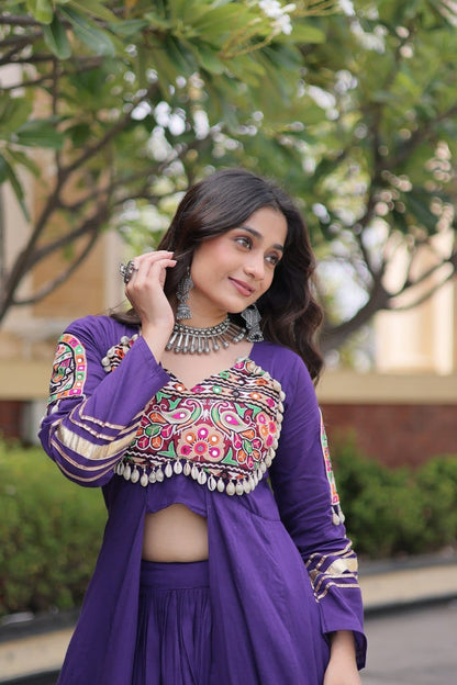 Kora Cotton Gamthi & Gota Patti Lehenga with Full-Sleeve Shrug