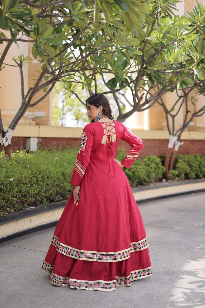 Kora Cotton Gamthi & Gota Patti Lehenga with Full-Sleeve Shrug