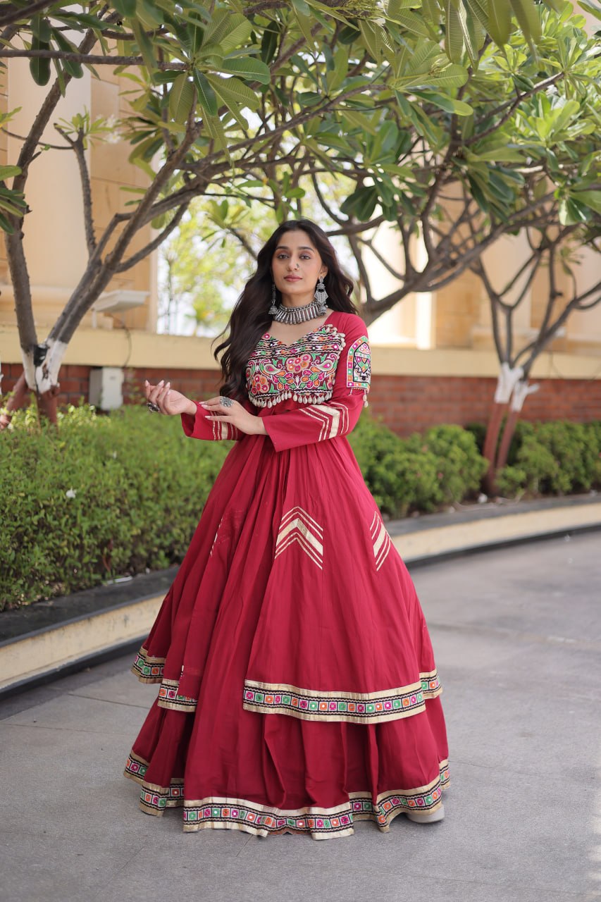 Kora Cotton Gamthi & Gota Patti Lehenga with Full-Sleeve Shrug