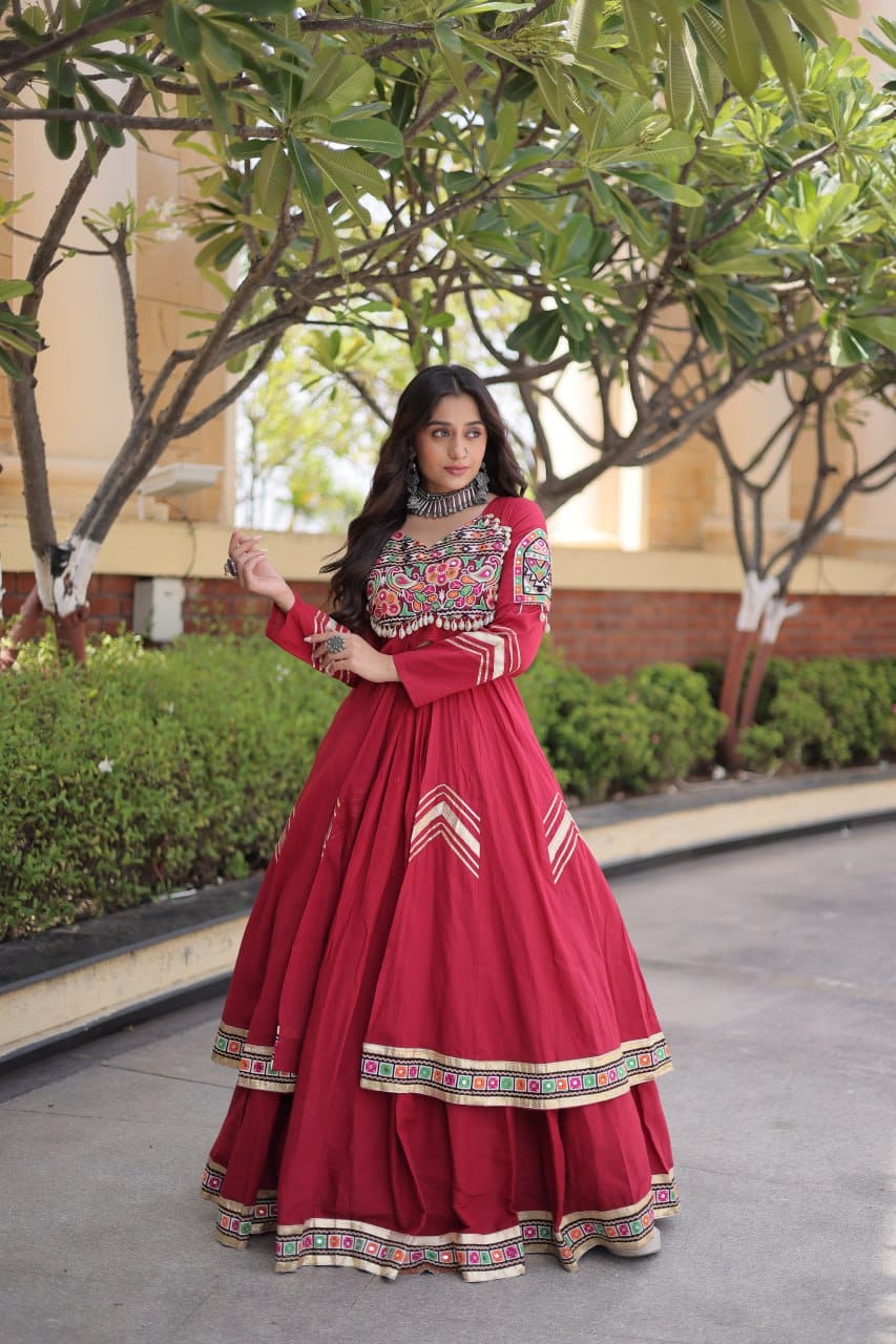 Kora Cotton Gamthi & Gota Patti Lehenga with Full-Sleeve Shrug